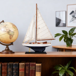 地中海风格 单桅木质帆船模型家居摆件一帆风顺定制工艺船北欧美式