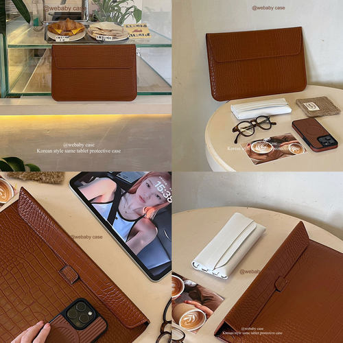 高级感棕色鳄鱼皮革笔记本保护套