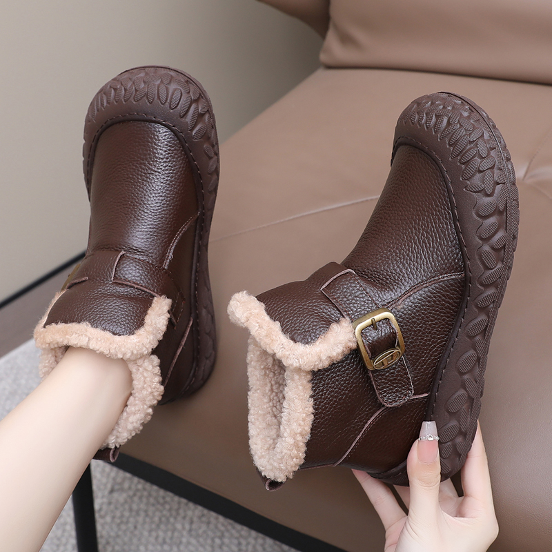 真皮厚底雪地靴百搭舒适大头女靴