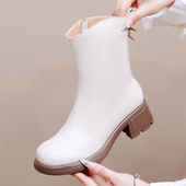 加厚保暖雪地棉鞋 全羊毛真皮中筒靴冬季 百搭粗跟皮毛一体女靴大码