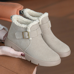 真皮加绒勃肯鞋2025冬季加厚保暖雪地靴大码平底女靴短筒防滑棉鞋