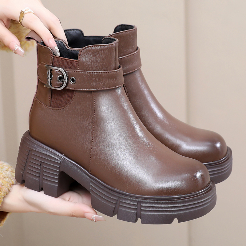 真皮厚底马丁靴大码软底英伦短靴