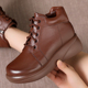 真皮厚底短靴2025秋冬百搭松糕底马丁靴大码 圆头女靴系带加绒棉鞋