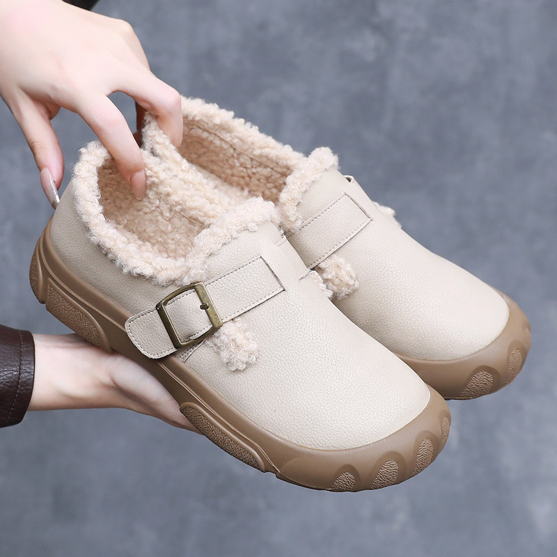 真皮加绒勃肯鞋2025冬季软底舒适妈妈鞋平底女鞋不累脚防滑皮棉鞋