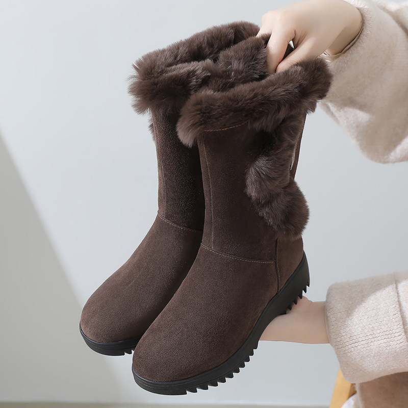 全真皮保暖雪地靴冬季加绒中筒靴大码兔毛女靴厚底防滑妈妈鞋棉靴,女鞋,时尚雪地靴,淘宝优惠券,粉丝福利购,淘宝优惠卷