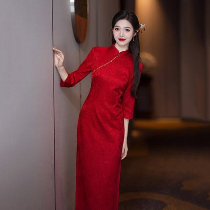 胖东来红色旗袍女高级感新中式敬酒服新娘2025新款订婚结婚宴会回