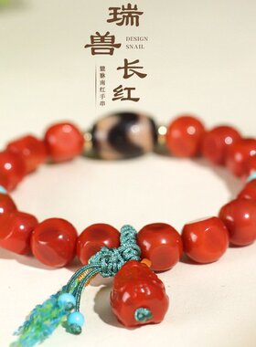 山姆进口新款烤色南红串珠藏族民族风拍写真 南红貔貅老玛瑙天珠