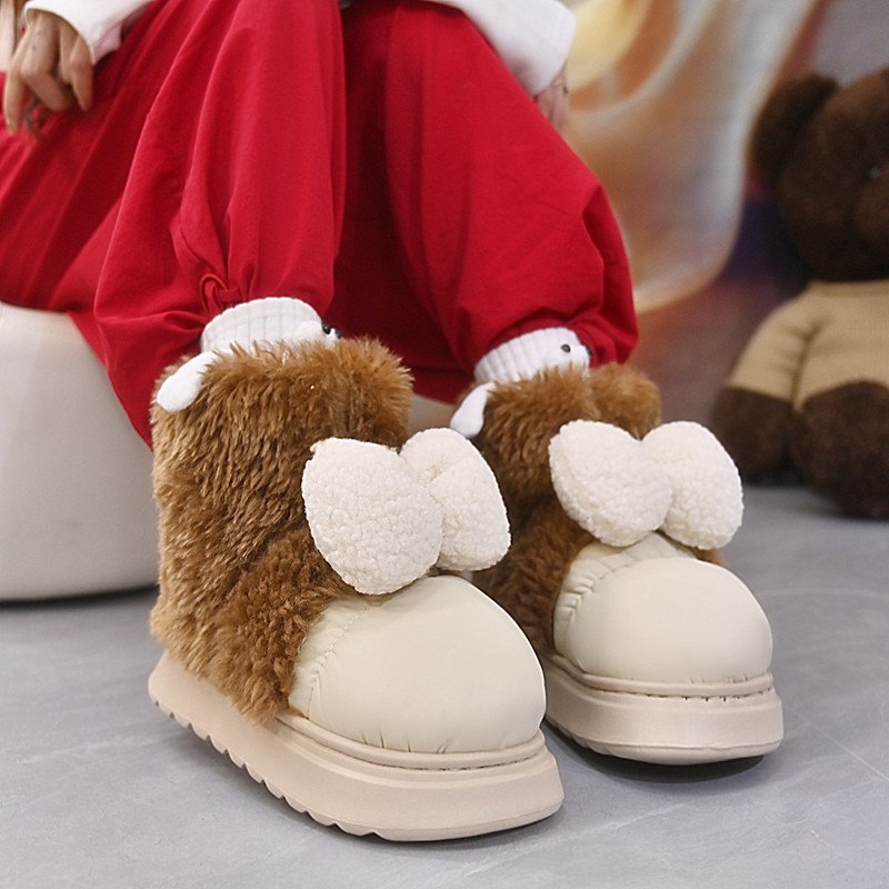 胖I东来2025新款加绒加厚冬天保暖外穿雪地靴网红撞色厚底时尚棉