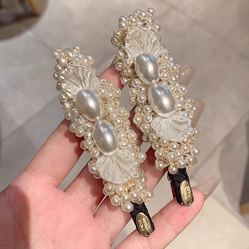 进口古风幽兰花发夹女复古流苏扇子气质鸭嘴夹侧边刘海夹汉服夹子