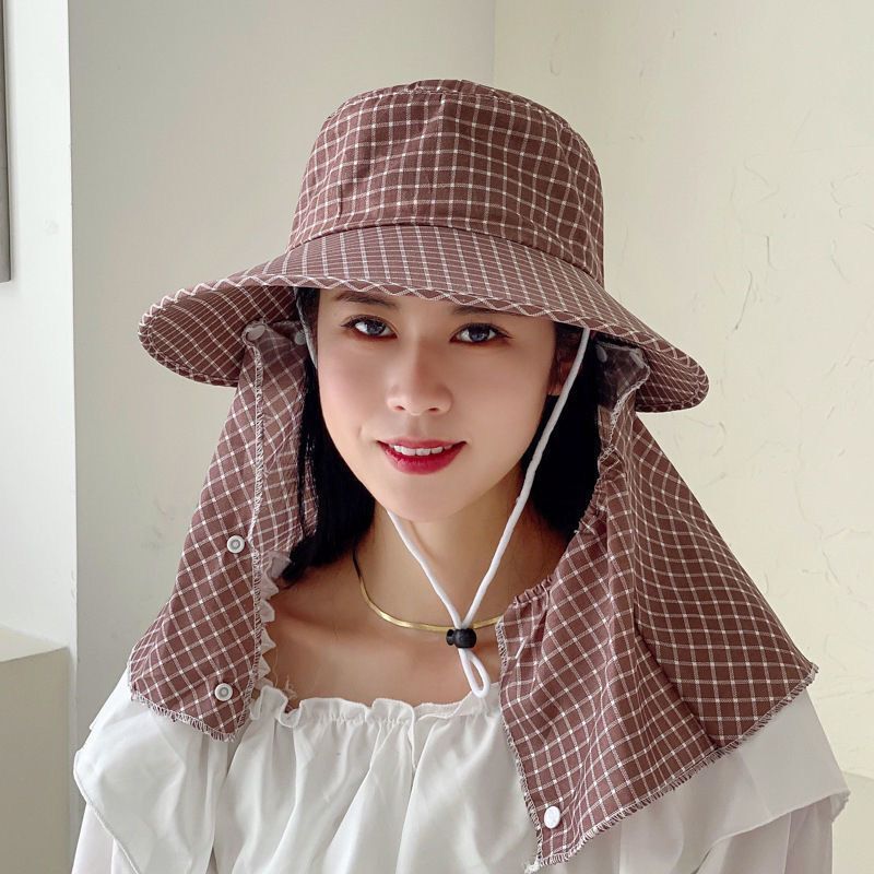 进口护颈防晒遮脸帽子夏防紫外线妈妈帽护脖防尘采茶骑车干农活遮
