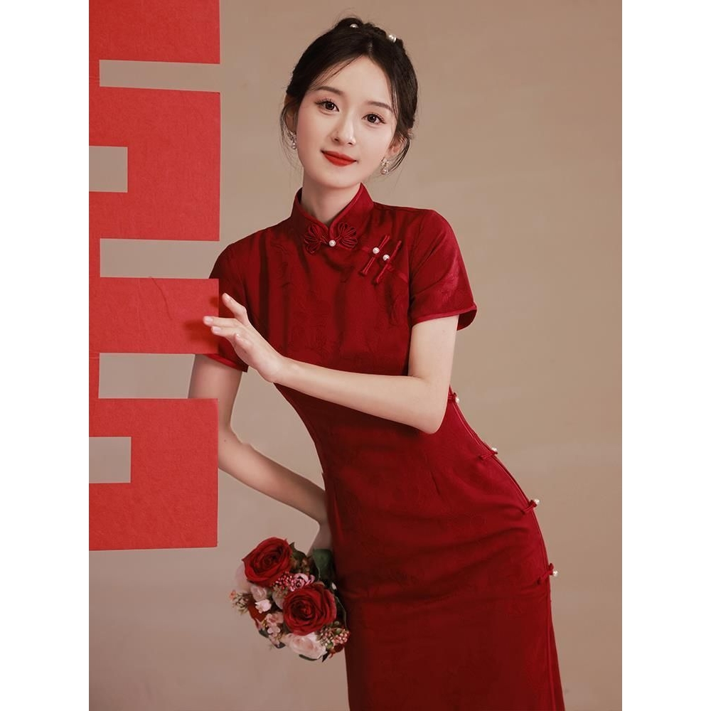 胖东来2025新中式国风旗袍高级感服敬酒新娘红色服礼服夏可穿...