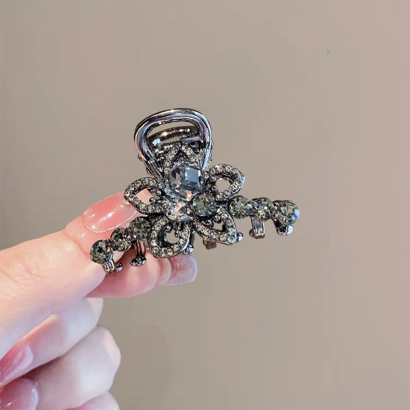 进口轻奢发夹女水钻花朵鲨鱼夹抓夹小号金属后脑勺半扎发抓夹子头