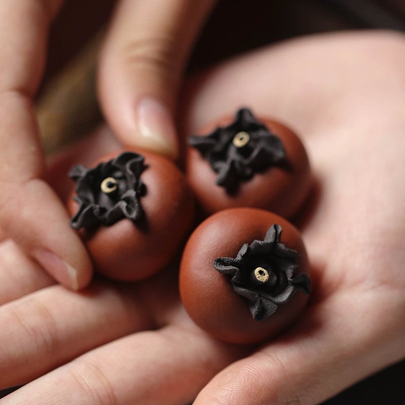 进口宜兴紫砂茶宠小号柿子摆件茶玩可养雕塑茶具配件手工迷你事事