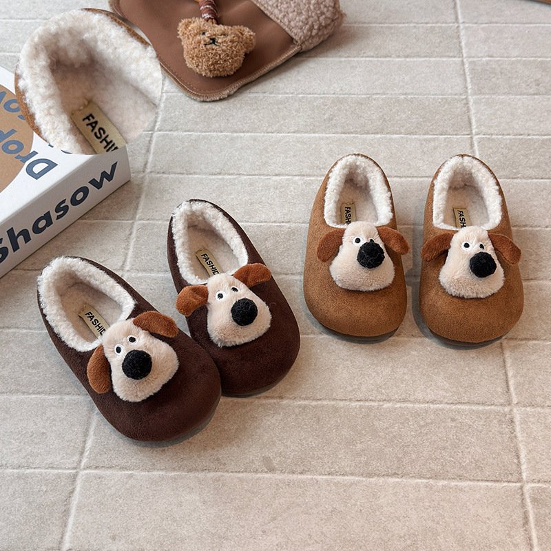 进口呆萌小狗儿童加绒勃肯鞋冬季韩版女童加绒毛毛鞋男童保暖软底