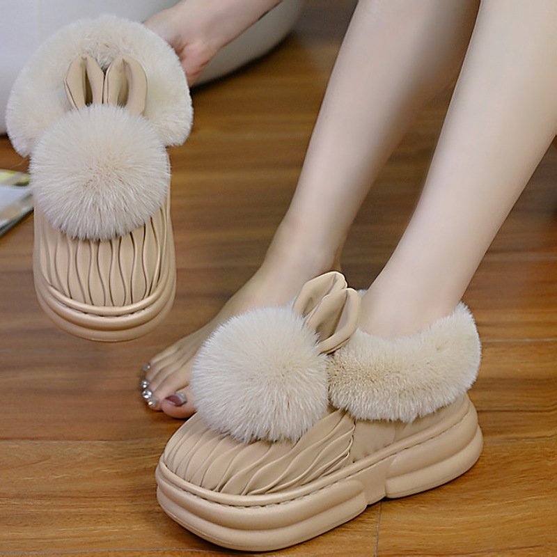 胖I东来2025年新款冬季包跟棉拖鞋女居家厚底简约耐磨加绒保暖皮