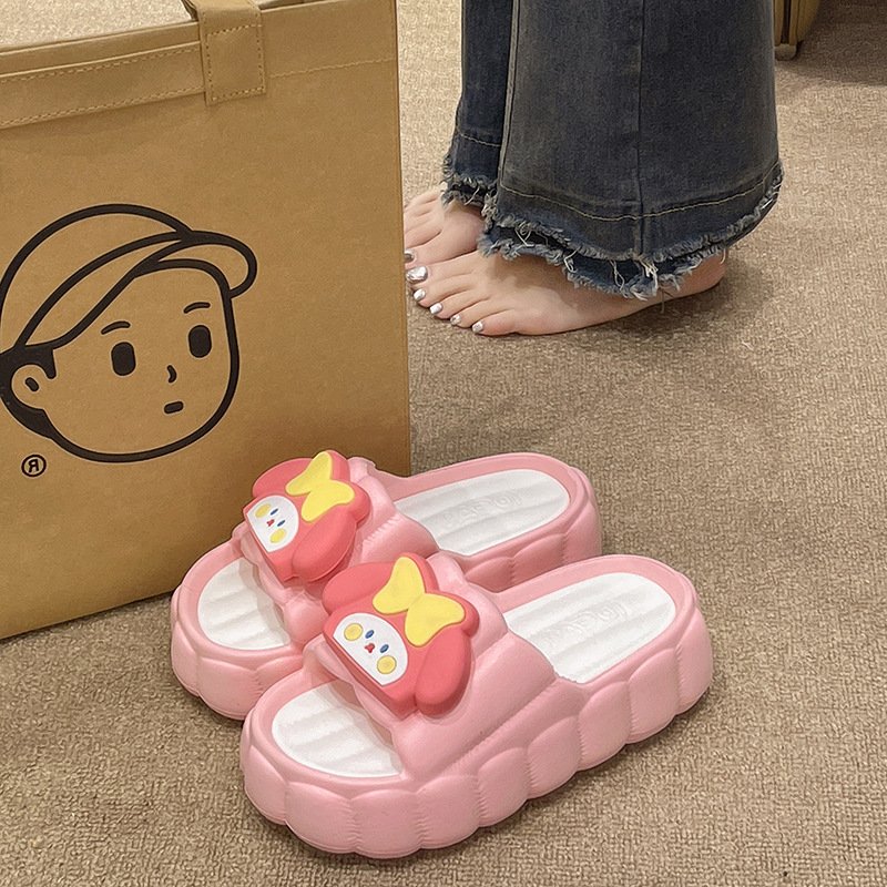 进口卡通可爱厚底一字拖女夏季时尚外穿松糕跟增高凉拖鞋室内居家