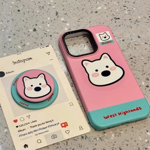 苹果14 拼色卡通磁吸西高地手机壳适用iphone16promax新款 13女