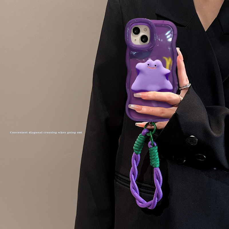 紫色怪兽挂绳适用16promax苹果手机壳15双支架14硅胶13透明11立体