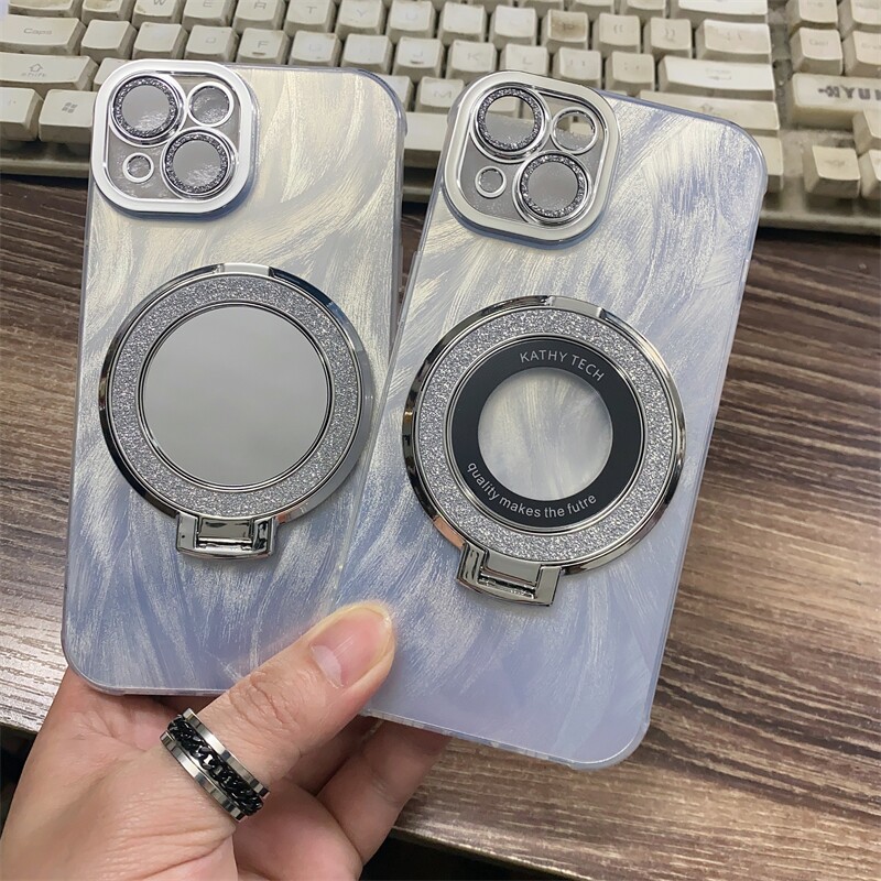 护镜羽纱磁吸支架适用小米 K80 红米NTOE14 13 12 15 14 K70 K60 K50 PRO 手机壳批发 工厂闪粉全包镜子保护