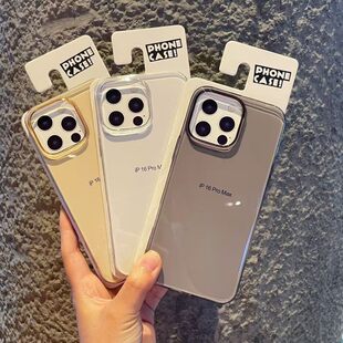 水晶高透PC硬壳苹果17pro max手机壳批发 适用iPhone 11 12 16 15 14 13橙色保护套全包新款男女透明大孔