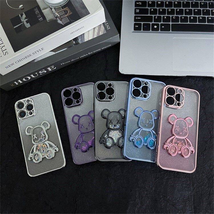闪粉流沙熊苹果17pro max手机壳批发 适用iPhone 11 15 13 14 16 XS XS XR 12 plus E全包卡通保护套女新款男