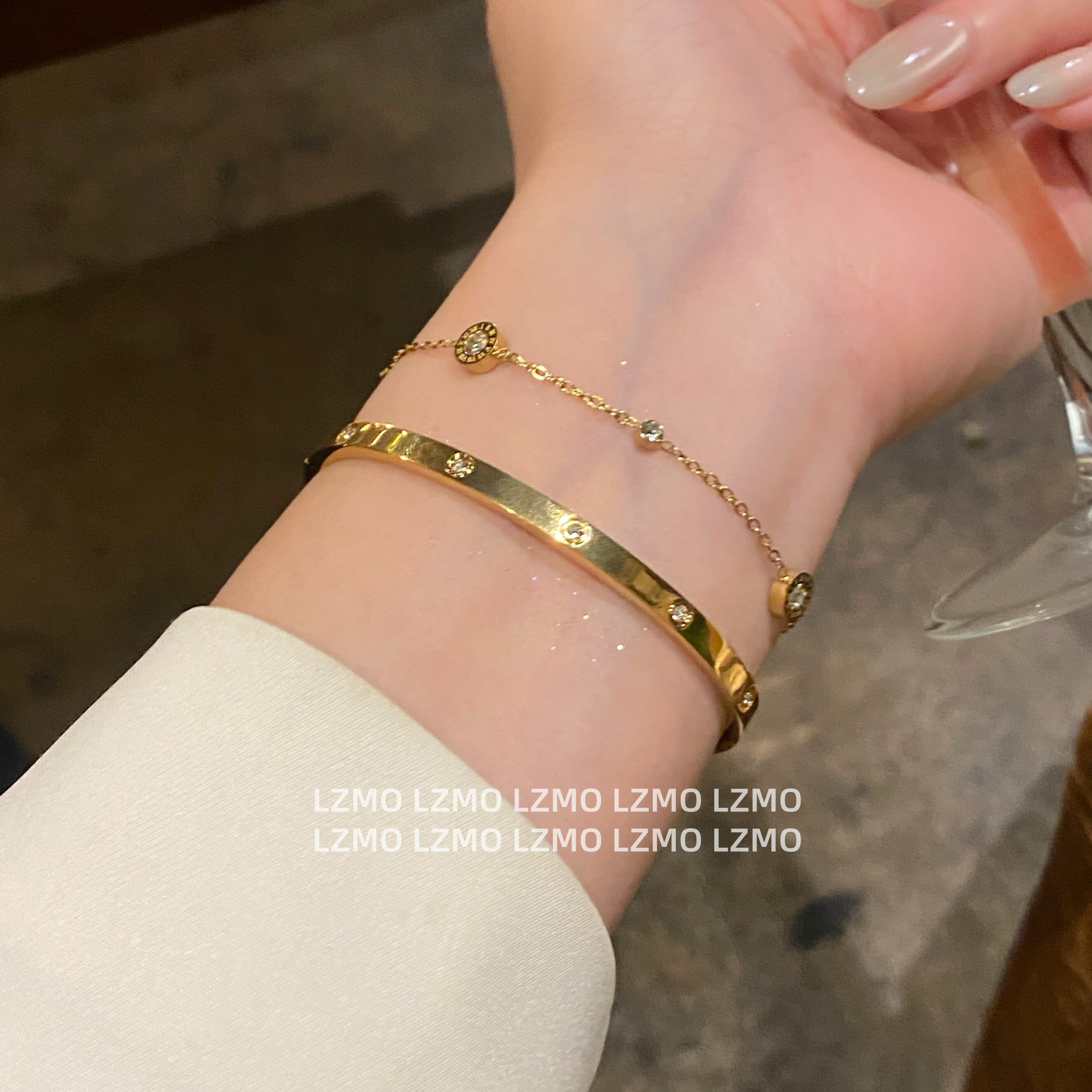 LZMO 钛钢不掉色间钻手链叠十钻手镯ins风简约时尚百搭叠戴手饰