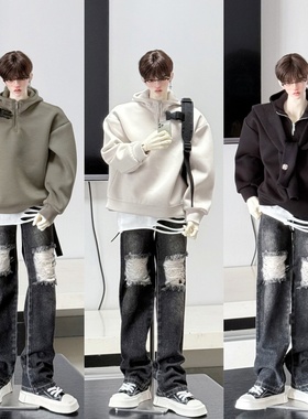 包邮 bjd娃衣 75叔普叔四分半拉链连帽卫衣慵懒风休闲款 三万院长