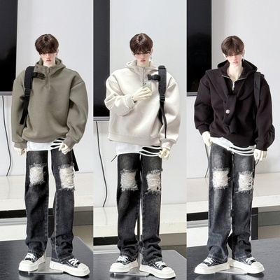 包邮 bjd娃衣 75叔普叔四分半拉链连帽卫衣慵懒风休闲款 三万院长