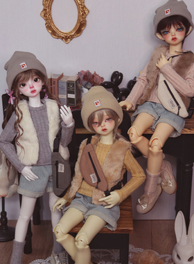 bjd娃衣4分帽子套装灰色米黄杏色SD娃用 【包邮现货】三万院长