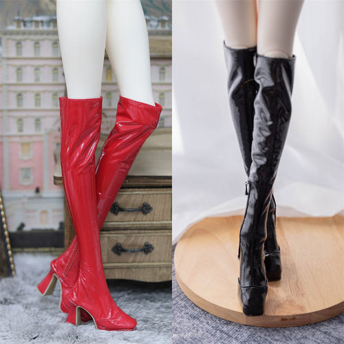 皮面长筒靴双色长筒靴