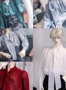 现货满68包邮 BJD娃衣雪纺飘带衬衫V领透视系带75叔43分 三万院长