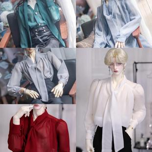 现货满68包邮 BJD娃衣雪纺飘带衬衫V领透视系带75叔43分 三万院长