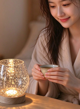 轻奢银箔防风玻璃罩烛台小夜灯