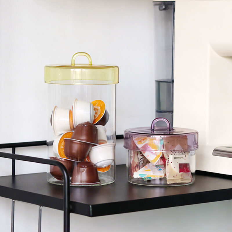 彩色透明玻璃带盖储物罐高颜值手工大口径胶囊咖啡糖果零食收纳罐