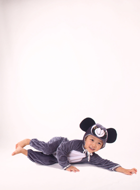 模特实拍儿童动物卡通长裤小熊猫舞蹈演出成人亲子灰色浣熊表演服