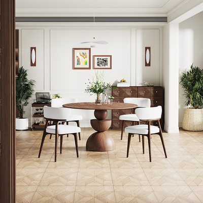 森友中古风实木餐桌德利丰洞石岩板圆形饭桌子黑胡桃色可定制