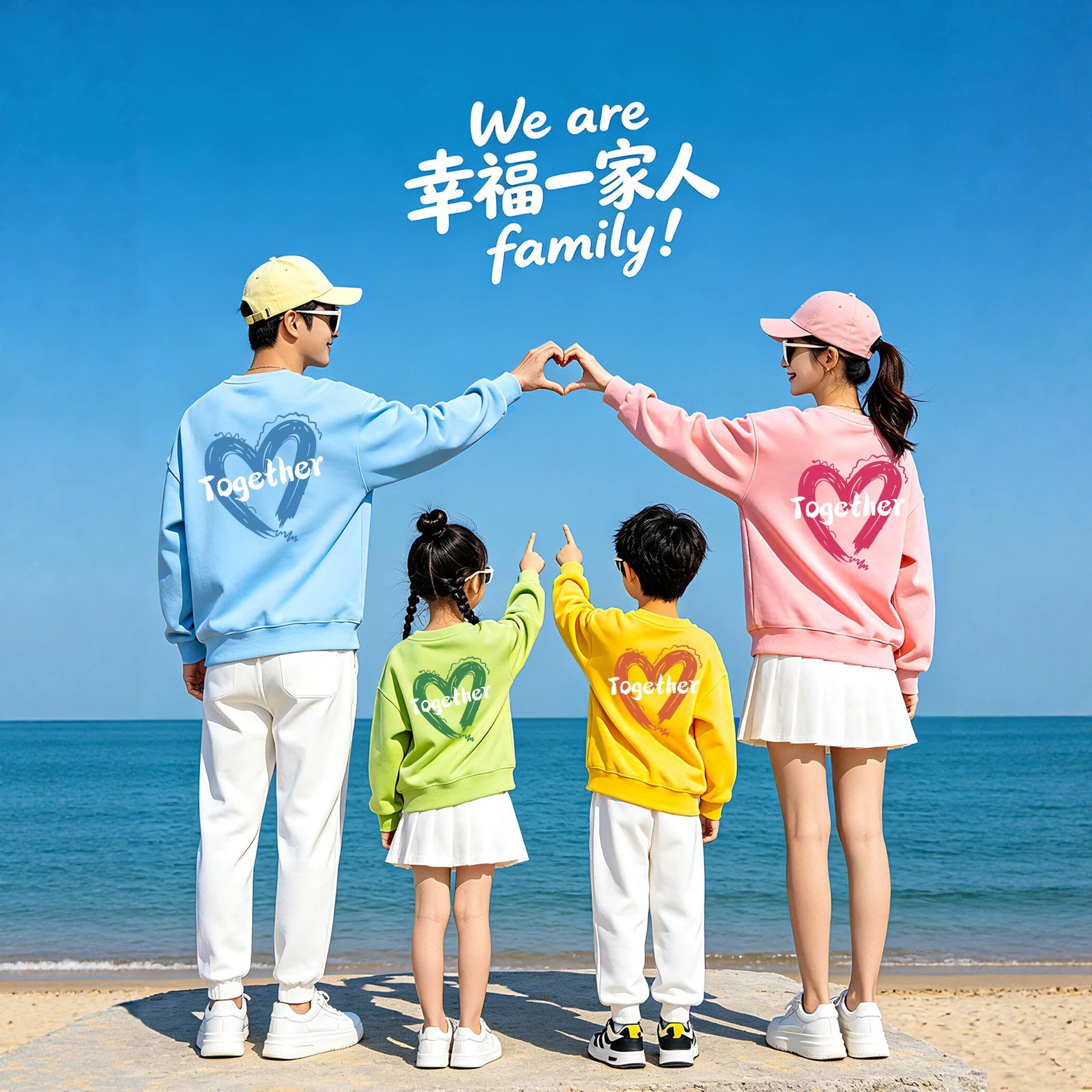 爱心亲子装春秋卫衣演出服拍照