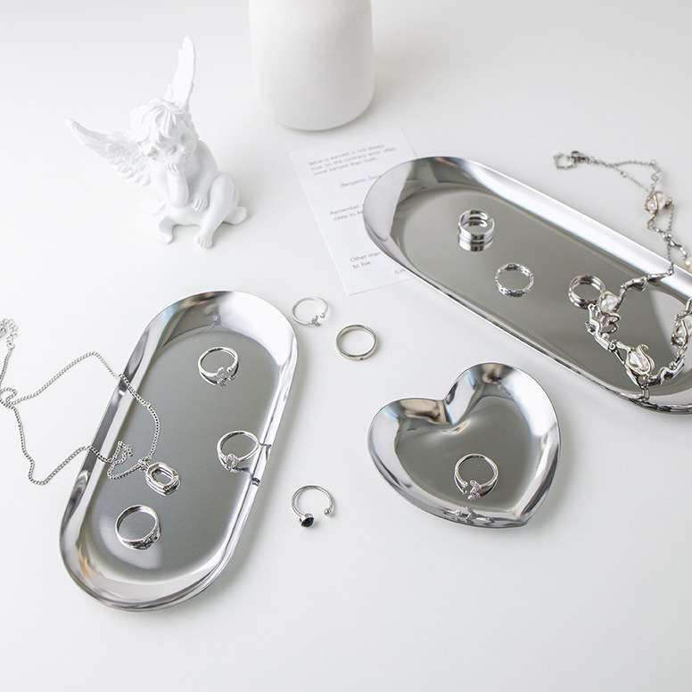 INS 스테인레스 스틸 금색과 은색 쥬얼리 트레이 쥬얼리 쥬얼리 장식 보관함 사진 소품 사진 배경