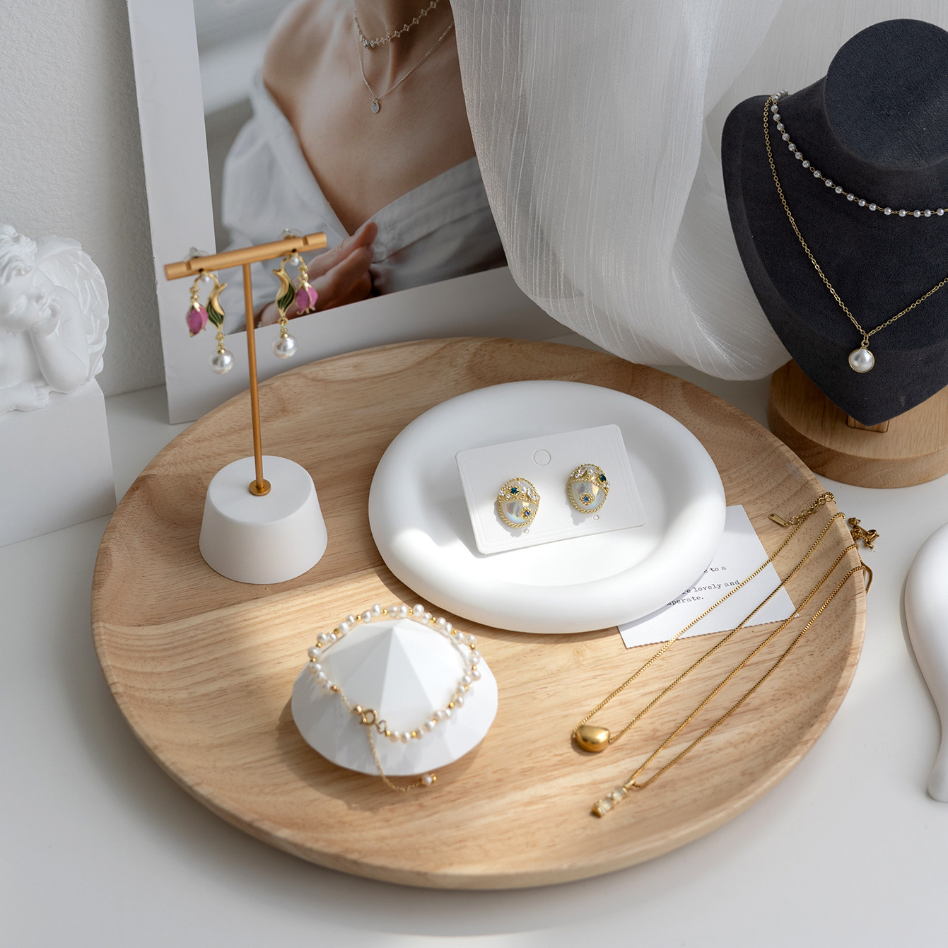 인 석고 라운드 꽃 쥬얼리 플레이트 쥬얼리 디스플레이 디스플레이 플레이트 스토리지 쥬얼리 장식품 장식 사진 소품