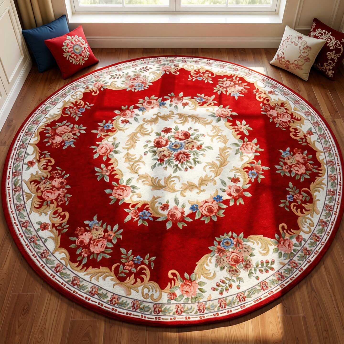 新年地毯书房客厅椅垫喜庆防滑耐磨免洗圆形地垫家用红色欧美