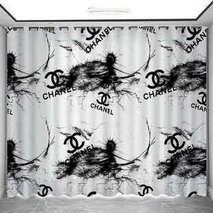 2024新款北欧黑白小香风窗帘客厅工作室背景布帘服装店试衣间门帘