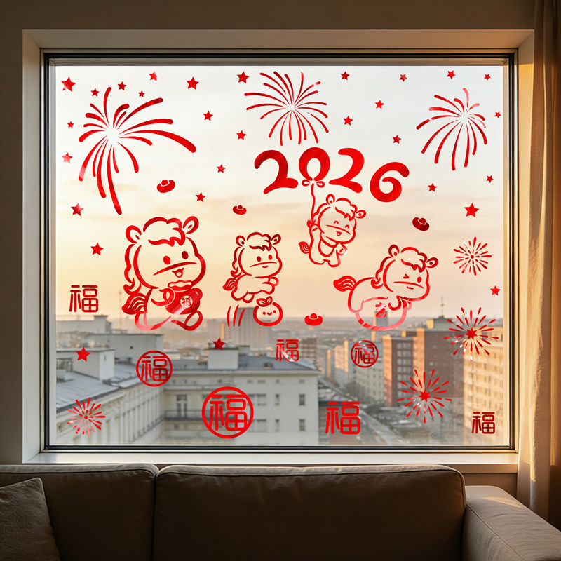 新年静电贴窗花装饰窗户玻璃门贴纸马年春节过年家用场景布置贴画,节庆用品/礼品,节日装扮用品,淘宝优惠券,粉丝福利购,淘宝优惠卷