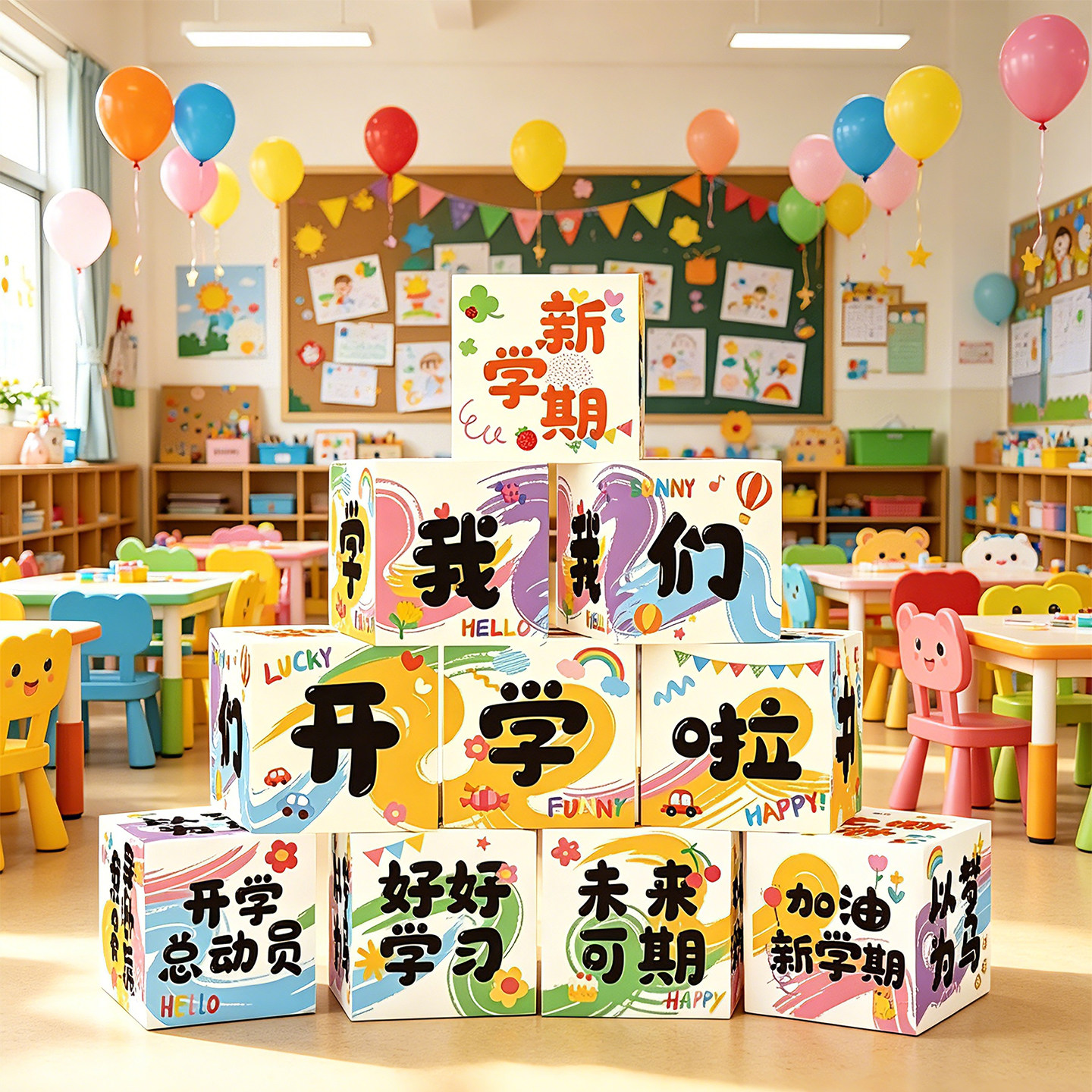 开学堆盒装饰品场景氛围布置道具