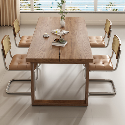 实木餐桌家用中古风吃饭桌子去客厅化长方形茶桌书房办公洽谈桌子