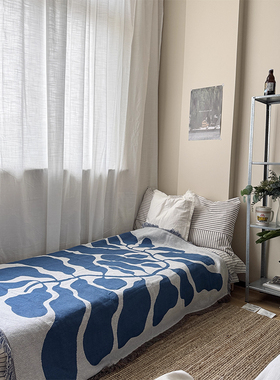 蓝色艺术抽象卧室装饰挂毯壁毯民宿房间布置沙发毯午睡盖毯床盖毯