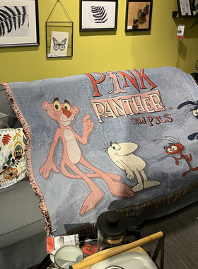 轻奢风Pink Panther卡通外贸出口韩国订单毛毯粉红豹房间装饰布置