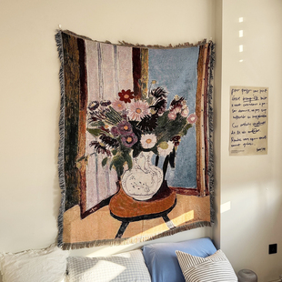 Henri Matisse美式艺术抽象沙发毯vase with flowers毛毯挂毯针织