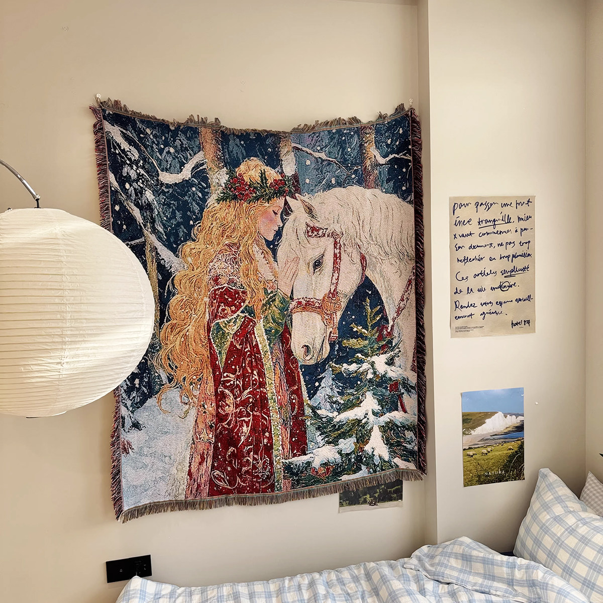 轻奢风小众复古美式挂毯墙面床头装饰毯毛毯午睡毯沙发巾后备箱毯