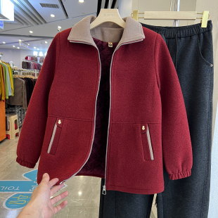 四季青妈妈装水貂绒红色加绒外套女冬季新款中老年保暖奶奶夹克衫