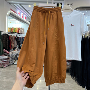 时尚妈妈装高腰系带直筒裤女夏季新款宽松显瘦九分休闲裤阔腿裤子